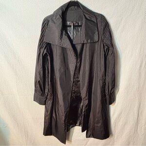 RENEE C Sz L Sheen Open Front Lined Pockets High Neck Pleated Sleeves Coat